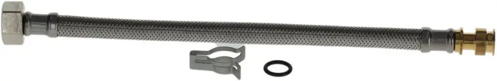 Flexschlauch von Bosch mit einem Anschlussgewinde an einem Ende und einer gerippten Oberfläche für den Wasser- oder Flüssigkeitanstieg. Enthalten sind eine Klemme und ein O-Ring.